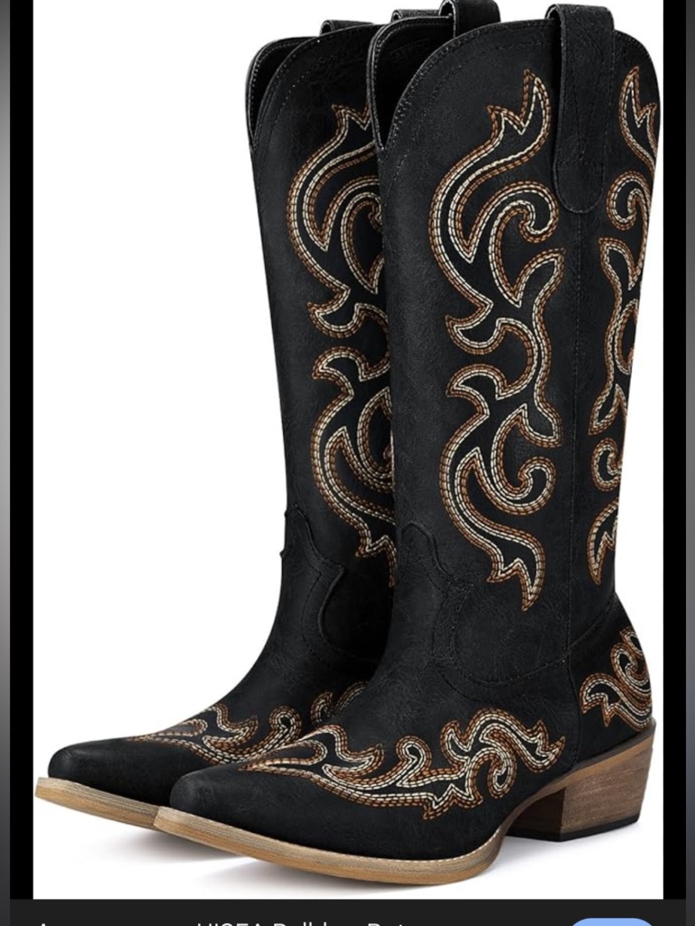 Elegant Black and Tan Embroidered Heeled Boots
